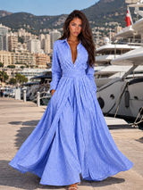 Striped Cinched Waist Maxi Shirt Dress Summer Women