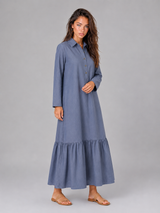 Cotton Blend Tiered Maxi Shirt Dress Summer Women