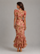 Robe longue queue de poisson manches bouffantes en chiffon invitée mariage