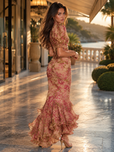 Robe longue queue de poisson manches bouffantes en chiffon invitée mariage
