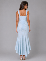 Vestido midi bodycon fruncido de encaje para cóctel de mujer