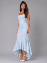 Vestido midi bodycon fruncido de encaje para cóctel de mujer