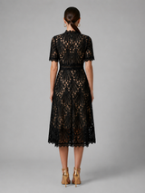 Robe midi ligne A col haut en dentelle cocktail femme