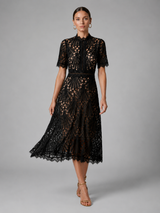 Robe midi ligne A col haut en dentelle cocktail femme