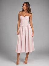 Corset Lace-Up Full Skirt Midi Dress Cocktail Women