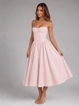 Corset Lace-Up Full Skirt Midi Dress Cocktail Women