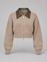 Cropped fuzzy zip cardigan – Nude & Nero