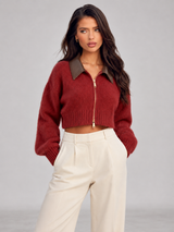 Cropped fuzzy zip cardigan – Nude & Nero