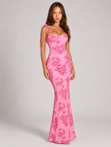 Embroidered Floral Tie Strap Maxi Dress Wedding Guest