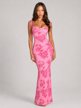 Embroidered Floral Tie Strap Maxi Dress Wedding Guest