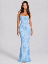Embroidered Floral Tie Strap Maxi Dress Wedding Guest