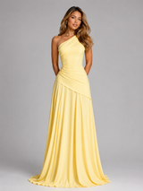Robe longue en mousseline à une épaule avec détail corset pour femme - Silhouette sculptée