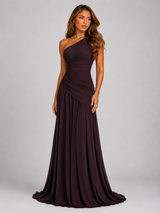 Robe longue en mousseline à une épaule avec détail corset pour femme - Silhouette sculptée