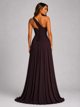 Robe longue en mousseline à une épaule avec détail corset pour femme - Silhouette sculptée