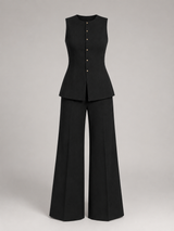 Black Tailored Vest and Wide-Leg Pant Set