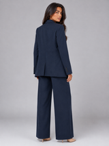 Women's Tailored Blazer And Wide-Leg Pants Set Navy