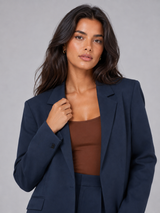 Women's Tailored Blazer And Wide-Leg Pants Set Navy