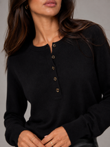 Women's Knit Henley Sweater With Button Placket