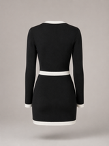 Black Contrast Trim Knit Mini Dress for Women
