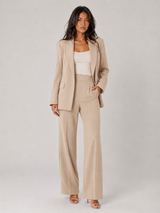 Tailored Single Button Blazer Wide Leg Trouser Suit Women