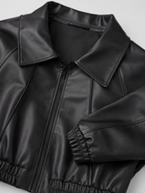 Cropped Faux Leather Zip Biker Jacket Women