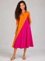 Colorblock Collared Midi Dress Summer Women