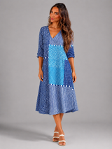 Patchwork Print Cotton Midi Dress Summer Women