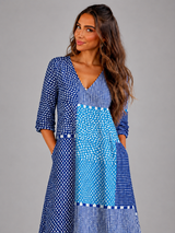 Patchwork Print Cotton Midi Dress Summer Women