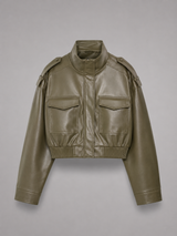 Cropped Faux Leather Utility Jacket for Women
