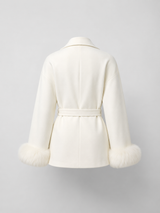 Belted Coat with Faux Fur Cuffs for Women