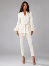 Belted Coat with Faux Fur Cuffs for Women