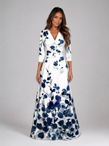 Floral Satin Maxi Dress V Neck Wedding Guest