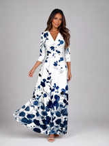 Floral Satin Maxi Dress V Neck Wedding Guest