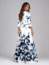 Floral Satin Maxi Dress V Neck Wedding Guest