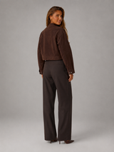 Women's Suede-Look Cropped Utility Jacket Brown