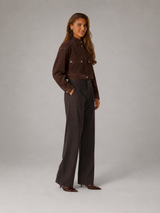 Women's Suede-Look Cropped Utility Jacket Brown