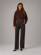 Women's Suede-Look Cropped Utility Jacket Brown