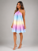 Tropical Floral Halter Mini Dress Summer Women