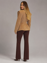 Women's Suede-Look Structured Shoulder Blazer Tan