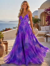Vestido maxi con escote en V y flores para mujer de verano