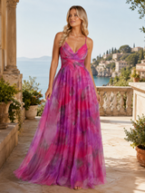 Vestido maxi con escote en V y flores para mujer de verano