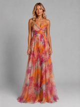 Vestido maxi con escote en V y flores para mujer de verano