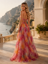 Vestido maxi con escote en V y flores para mujer de verano