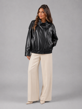 Faux leather bomber jacket – full-length styling – Nude & Nero