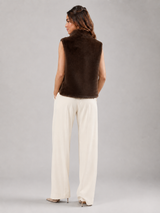 Reversible faux fur vest – long side worn longline – Nude & Nero