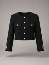 Tweed Cropped Jacket with Gold Buttons