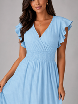 Pleated Flutter Sleeve Maxi Dress Wedding Guest