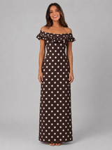 Robe longue épaules dénudées à pois pour été femme