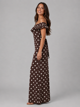 Robe longue épaules dénudées à pois pour été femme