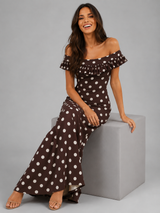 Robe longue épaules dénudées à pois pour été femme